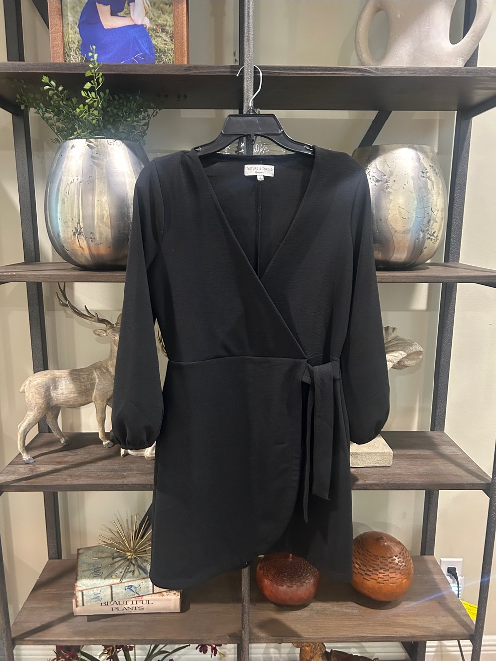 Texture & Thread - Madewell small Long Sleeve Black Wrap Dress with Tie Waist